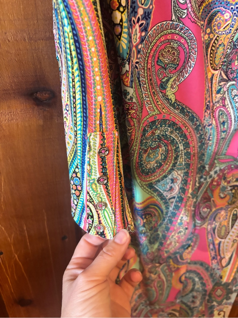 Tommy Hilfiger Paisley 3/4 sleeve Dress in Pink and Teal - Picture 4 of 5
